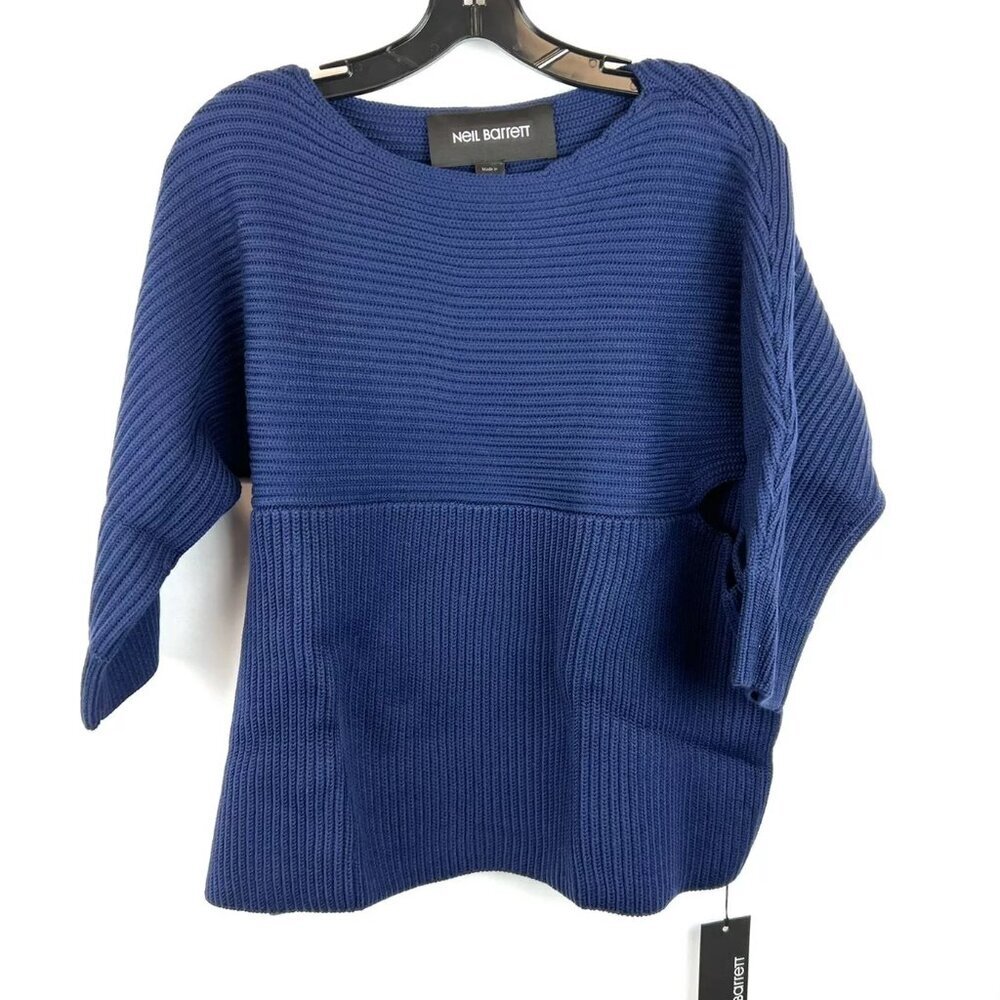 Neil Barrett Women’s Blue 3/4 Sleeve Side Cut Out Sweater Size XS